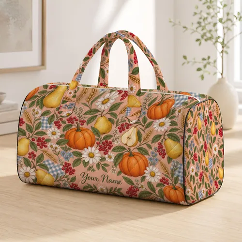 Pear Berry Daisy Orchard Picnic Motifs for Cozy Autumn Getaways and Countryside Escapes Quilted Weekend Bag