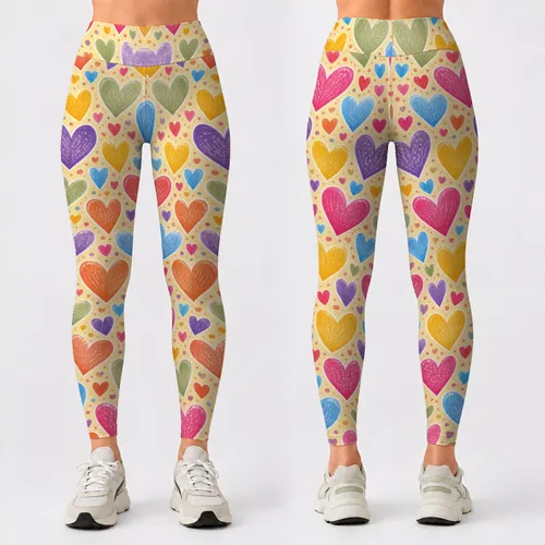 Colorful Hearts for Yoga, Pilates, Gym Sessions and Everyday Casual Style for Women Leggings