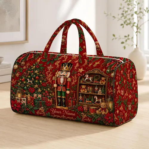 Nutcracker, Christmas Tree and Toy Shop for Festive Holiday Travel and Gifting Season Quilted Weekend Bag