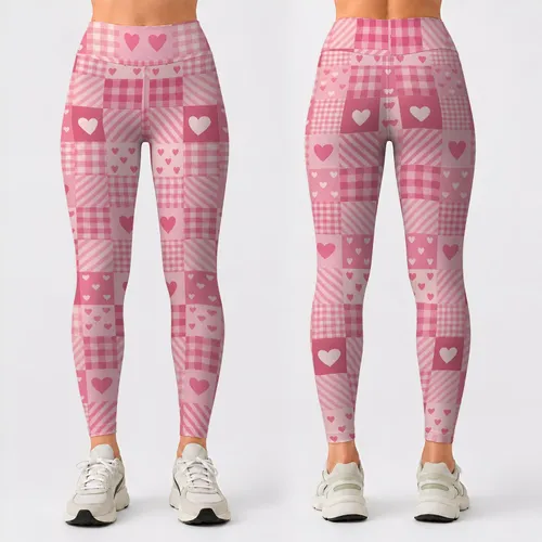 Soft Pink Gingham Hearts for Yoga, Pilates, Running and Everyday Casual Wear for Women Leggings