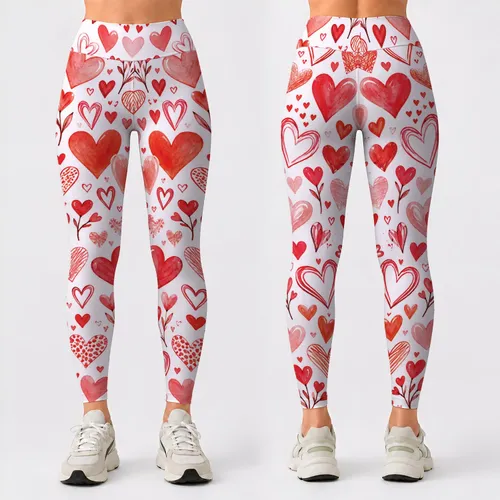 Coral Heart Motifs for Yoga, Pilates and Everyday Outings for Women Leggings