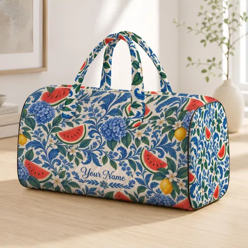 Cobalt Botanical Watermelon Foliage for Sunny Beach Days and Relaxed Weekend Getaways Quilted Weekend Bag