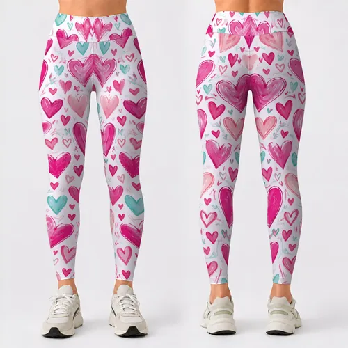 Pink Heart Motif for Yoga, Pilates, Commuting and Everyday Casual Style Leggings
