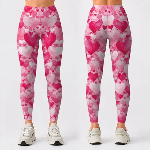 Soft Pink Heart Motifs for Yoga, Pilates and Everyday Wellness for Active Women Leggings