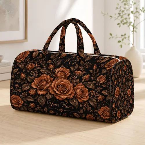 Charcoal Copper Rose Botanicals for Rainy Garden Getaways and Elegant Travel Gifts Quilted Weekend Bag
