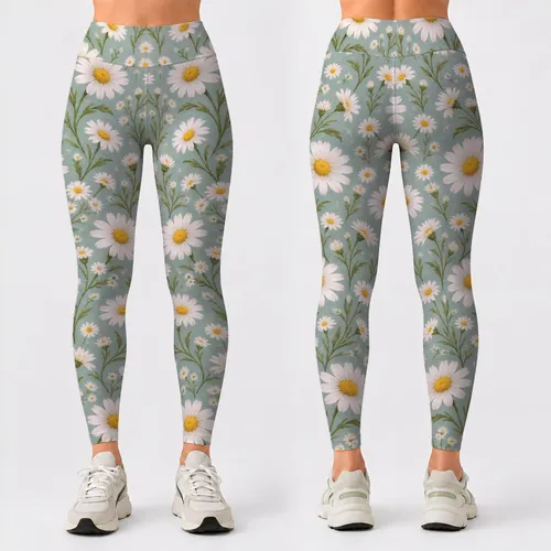White Daisy Blossoms for Spring Yoga, Pilates and Everyday Errands Leggings