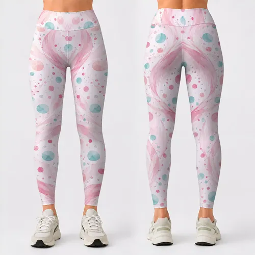 Soft Pink And Teal Polka Dots For Yoga, Pilates, And Everyday Casual Wear For Women Leggings