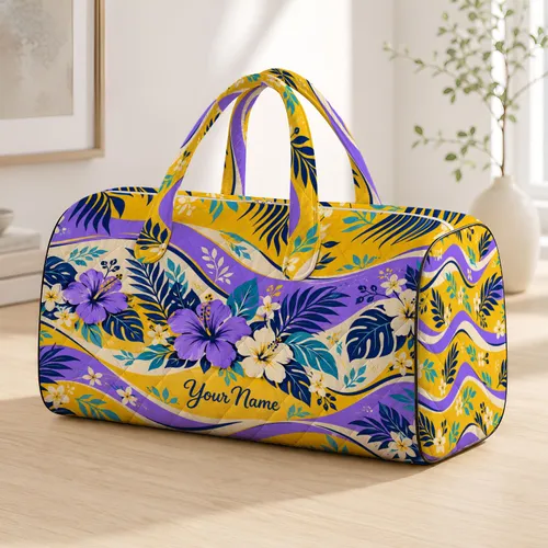 Golden Yellow Lavender Waves for Bright Summer Getaways and Weekend Escapes Quilted Weekend Bag