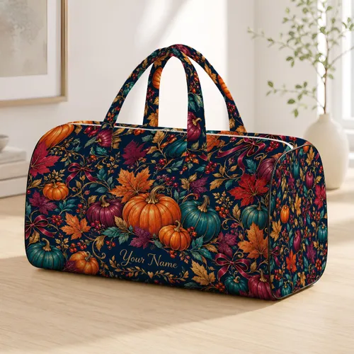 Jewel-Toned Pumpkins and Autumn Leaves for Cozy Fall Getaways and Seasonal Travel Quilted Weekend Bag