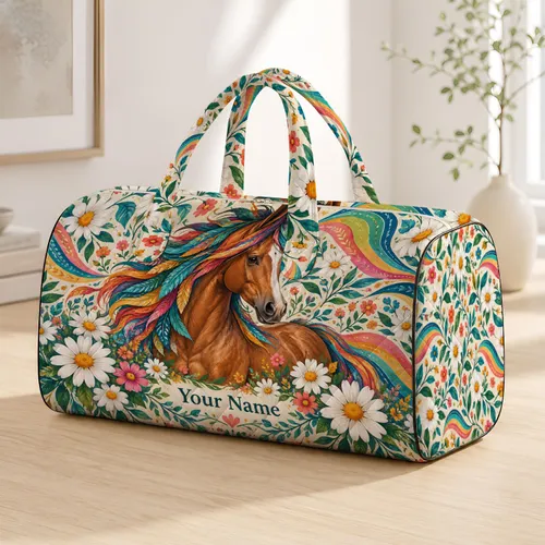 Chestnut Horse And Daisy Garden For Sunny Weekend Escapes And Equestrian Gift Lovers Quilted Weekend Bag