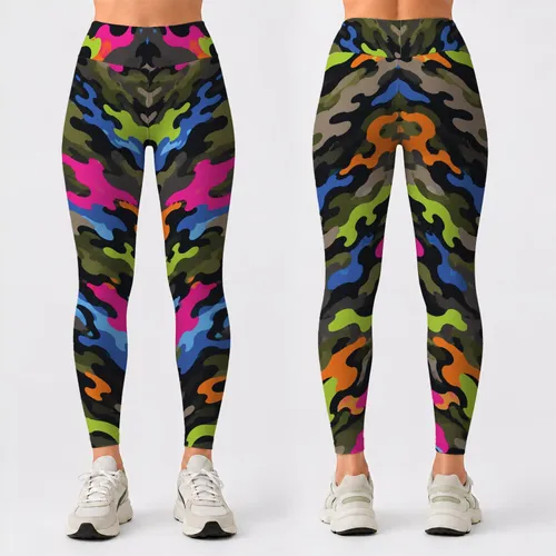Neon Multicolor Camo for Yoga, Pilates, Gym Training and Everyday Activewear Leggings