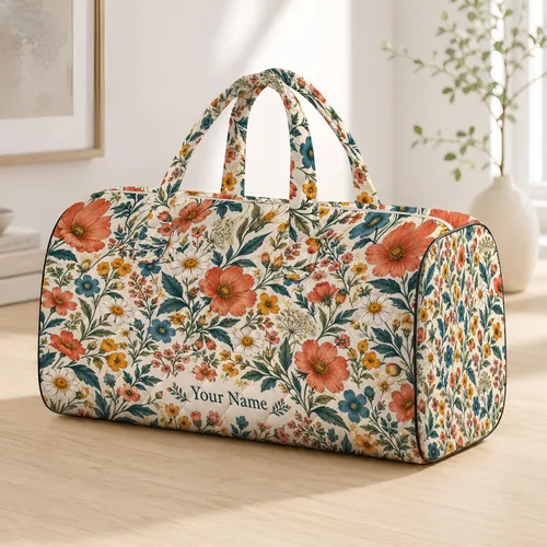 Ivory Wildflower Blooms for Sunlit Garden Getaways and Relaxed Weekend Travel Escapes Quilted Weekend Bag