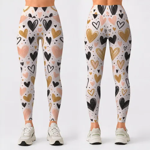 Black Apricot Heart Motifs for Yoga, Pilates and Everyday Casual Style Leggings