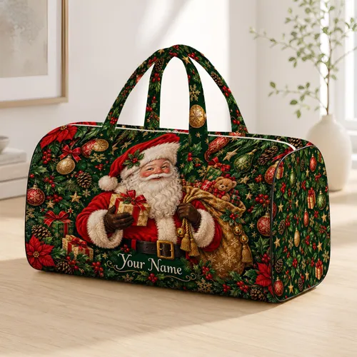 Santa Claus With Gift Sack for Festive Christmas Getaways and Winter Travel Quilted Weekend Bag