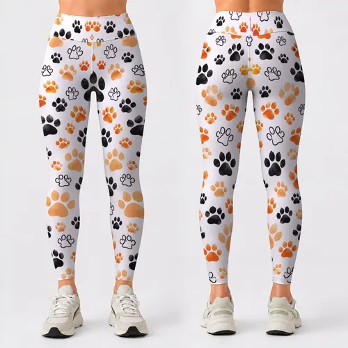 Black Orange Cat and Dog Paw Prints for Yoga, Pilates and Everyday Pet Lover Style Leggings