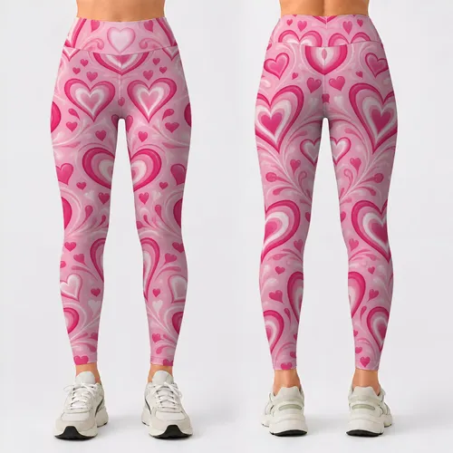 Pink Heart Motif for Yoga, Pilates, and Everyday Wear for Women Leggings