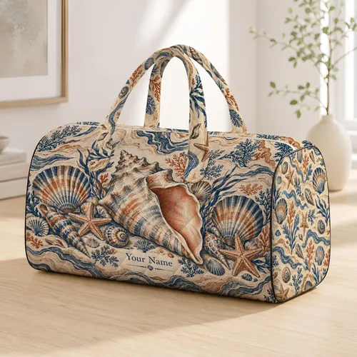 Conch And Scallop Seashells For Coastal Beach Getaways And Weekend Escapes Quilted Weekend Bag