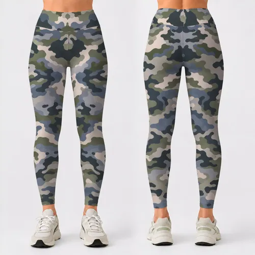 Green And White Camouflage For Yoga, Pilates And Everyday Activewear Leggings