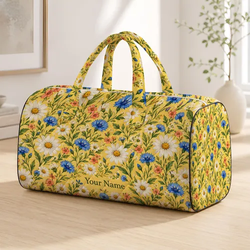 Sunny Yellow Daisy Meadow Blooms for Lakeside Picnics, Beach Days and Summer Travel Quilted Weekend Bag