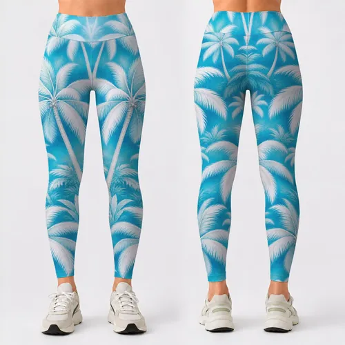 White Coconut Palms on Turquoise for Yoga, Pilates, and Island Escapes Leggings