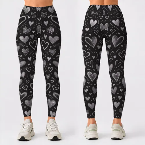 Charcoal Chalk Hearts for Yoga, Pilates, Studio Sessions and Everyday Errands for Women Leggings