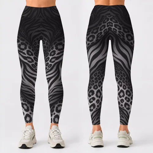 Charcoal Leopard Zebra Blend for Gym Training and Outdoor Running Leggings