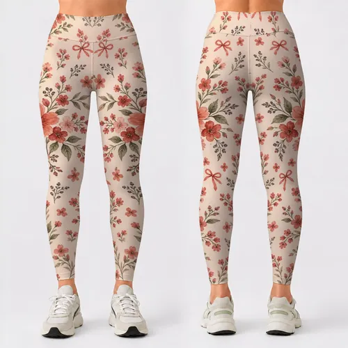 Rust Red Wildflower Scatter for Yoga, Pilates and Everyday Outings Leggings