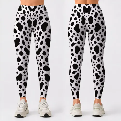 Black White Spotted Motif For Yoga Pilates And Everyday Activewear Style Leggings