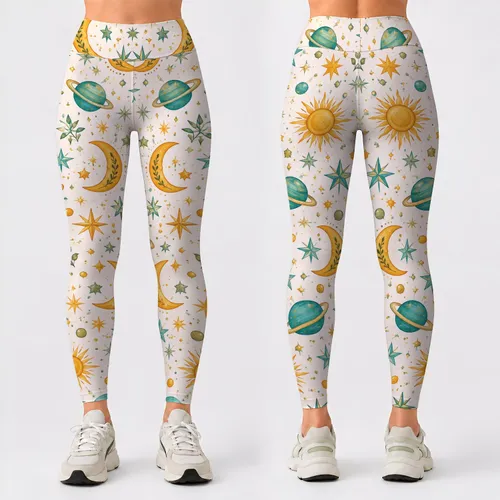 Crescent Moons, Ringed Planets and Stars for Yoga, Pilates and Everyday Wear Leggings