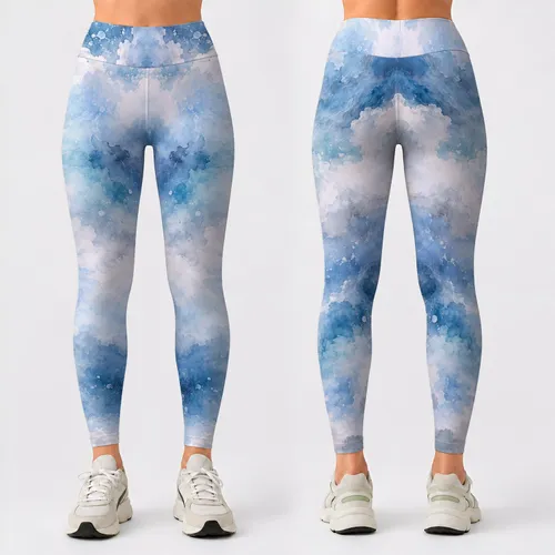 Blue Gray Sky Cloud Wash for Yoga Pilates Travel and Everyday Athleisure Wear Women Leggings