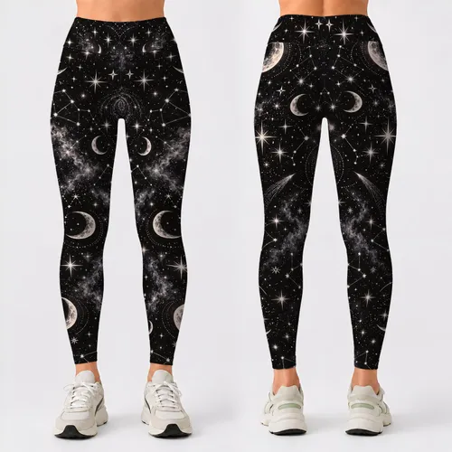 Crescent Moon and Star Constellations for Yoga, Pilates and Everyday Wear Leggings