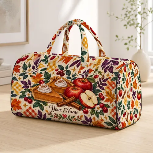 Pumpkin Pie, Apples & Cinnamon for Cozy Autumn Picnics and Charming Fall Getaways Quilted Weekend Bag