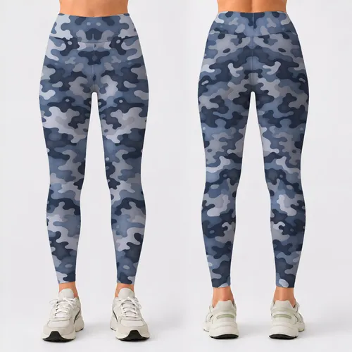 Blue Gray Camouflage Style for Yoga, Pilates, and Everyday Activewear for Active Women Leggings