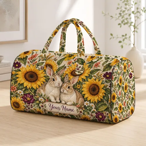 Sunflower Garden Rabbits for Relaxed Weekend Getaways and Nature-Loving Travelers Quilted Weekend Bag