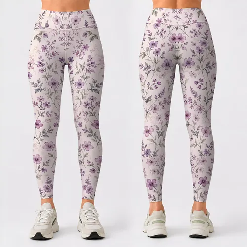 Delicate Mauve Wildflowers for Yoga, Pilates, Commuting, and Everyday Wear Leggings