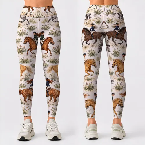 Galloping Horse Riders for Yoga, Pilates and Relaxed Equestrian Style for Women Everyday Leggings