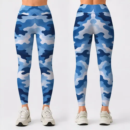 Blue Camo Motif for Yoga, Pilates, Gym Workouts and Everyday Casual Wear for Women Leggings