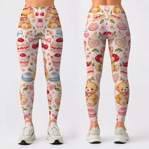 Pastel Teddy Bears And Cherry Cakes For Sweet Everyday Style Leggings