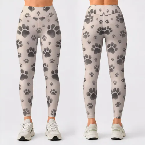 Charcoal Paw Prints on Ivory for Yoga, Pilates, and Everyday Casual Wear Leggings