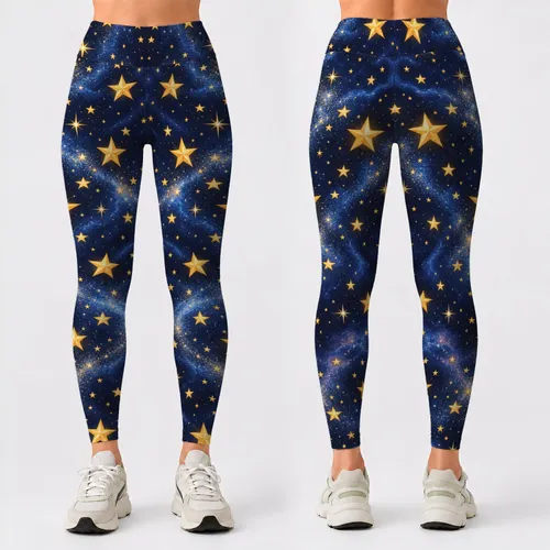 Golden Stars Beneath Midnight Skies for Yoga, Pilates, and Everyday City Adventures Leggings