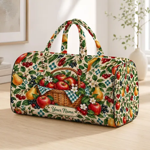 Apples, Pears & Cherries for Orchard Picnics, Market Days and Rustic Country Getaways Quilted Weekend Bag