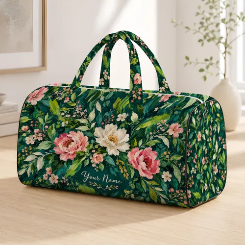 Lime Teal Greenhouse Blooms for Relaxed Weekend Getaways and Botanical Travel Escapes Quilted Weekend Bag