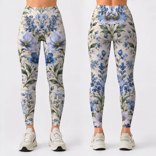Blue Wildflower Vines for Yoga, Pilates, and Everyday Errands for Active Women Leggings