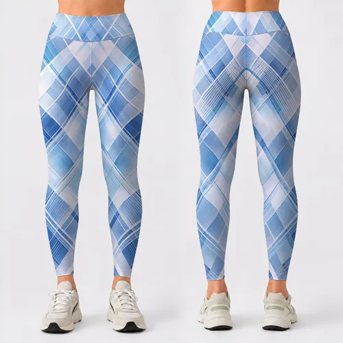 Icy Blue Crosshatch Geometry for Yoga, Pilates, and Everyday City Wear for Women Leggings