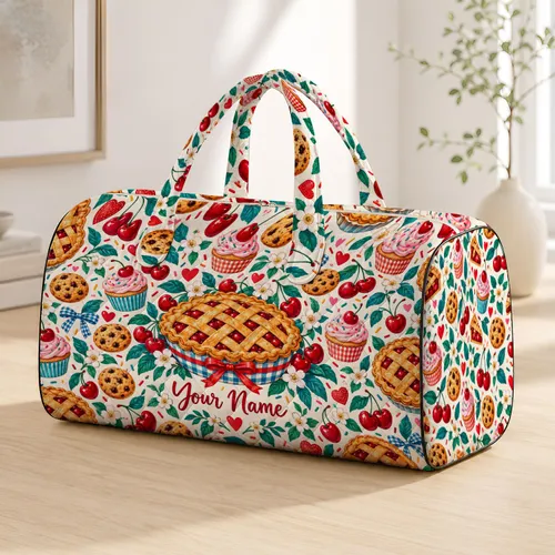 Cherry Pie, Cupcake & Cookie Treats for Sweet Picnic Getaways and Weekend Escapes Quilted Weekend Bag