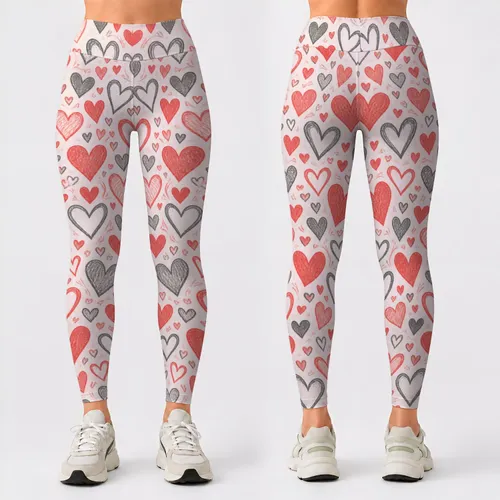 Coral And Charcoal Hearts For Yoga, Pilates, Commutes And Casual Days Leggings