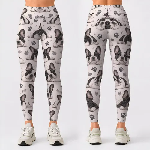 Playful French Bulldog Motifs for Yoga, Pilates, Travel and Everyday Wear Leggings
