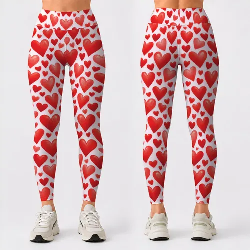 Red Heart Motif for Yoga, Pilates, and Everyday Romantic Style Leggings