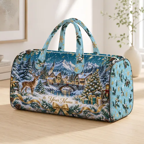 Icy Blue Christmas Village Snowfall for Festive Winter Getaways and Holiday Cheer Quilted Weekend Bag