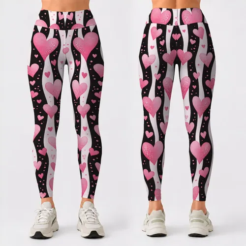 Pink Heart Stripes for Yoga, Pilates, Shopping and Everyday Casual Style Leggings